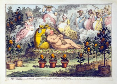 The Orangerie - or - The Dutch Cupid Reposing After the Fatigues of Planting, published 1796 by James Gillray